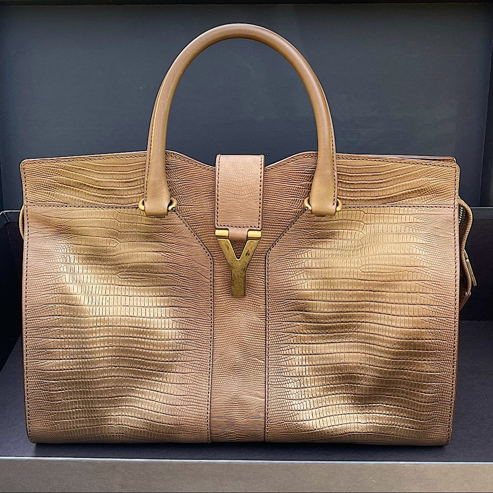 🌻 HOST PICK 🎉 Rare Yves Saint Laurent Gold Sheen Lizard Embossed Cabas ChYc 🌻